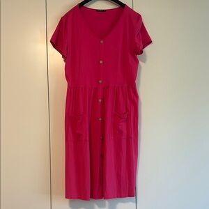 Pink Casual Short Sleeve Scoop Neck Sundress